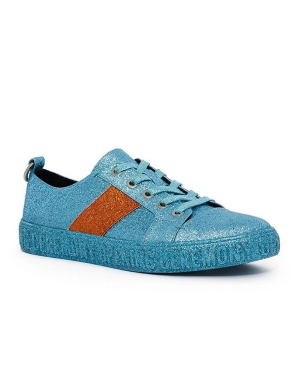 Opening Ceremony Blue & Orange Stripe Glitter Lace-Up Low Top Sneakers, Size 43
